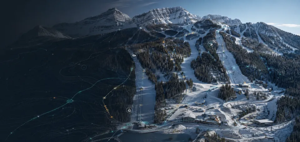 Ski resort operations with subtle map overlays